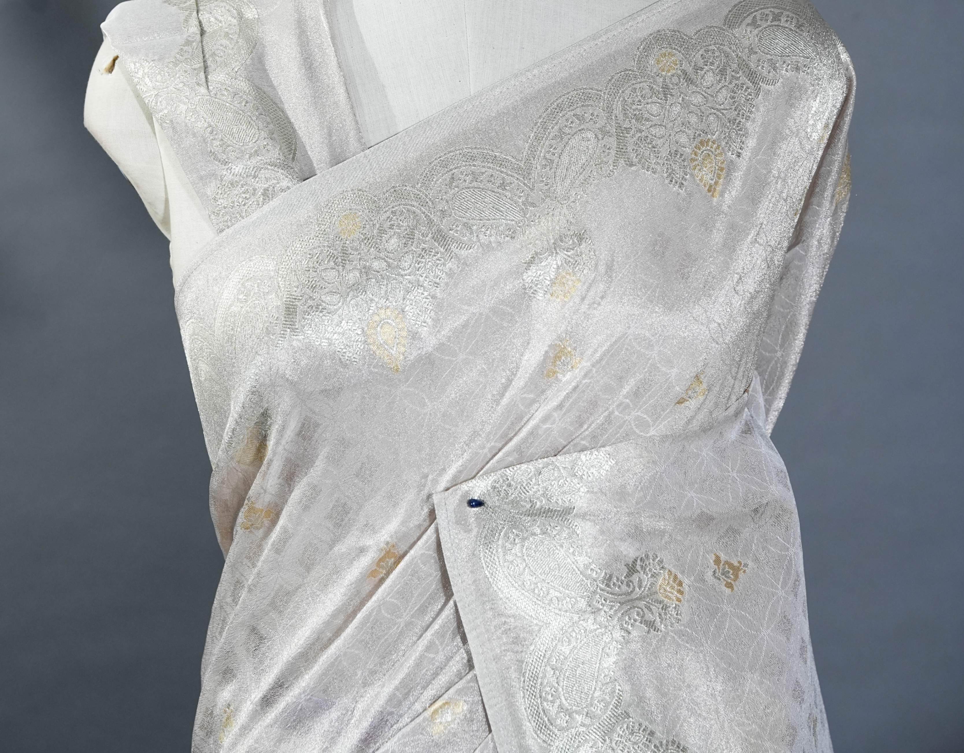 Silver Banarasi Tissue Saree
