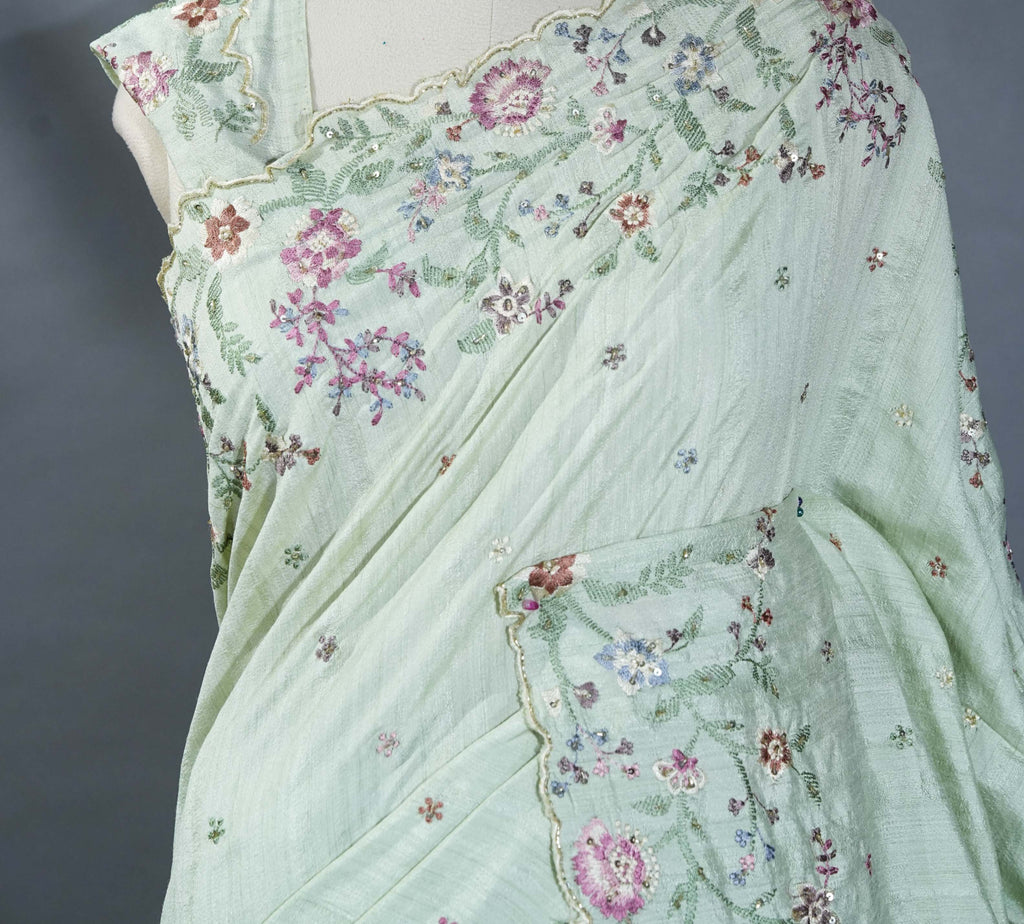 Pastel Embroidery Tussar Saree