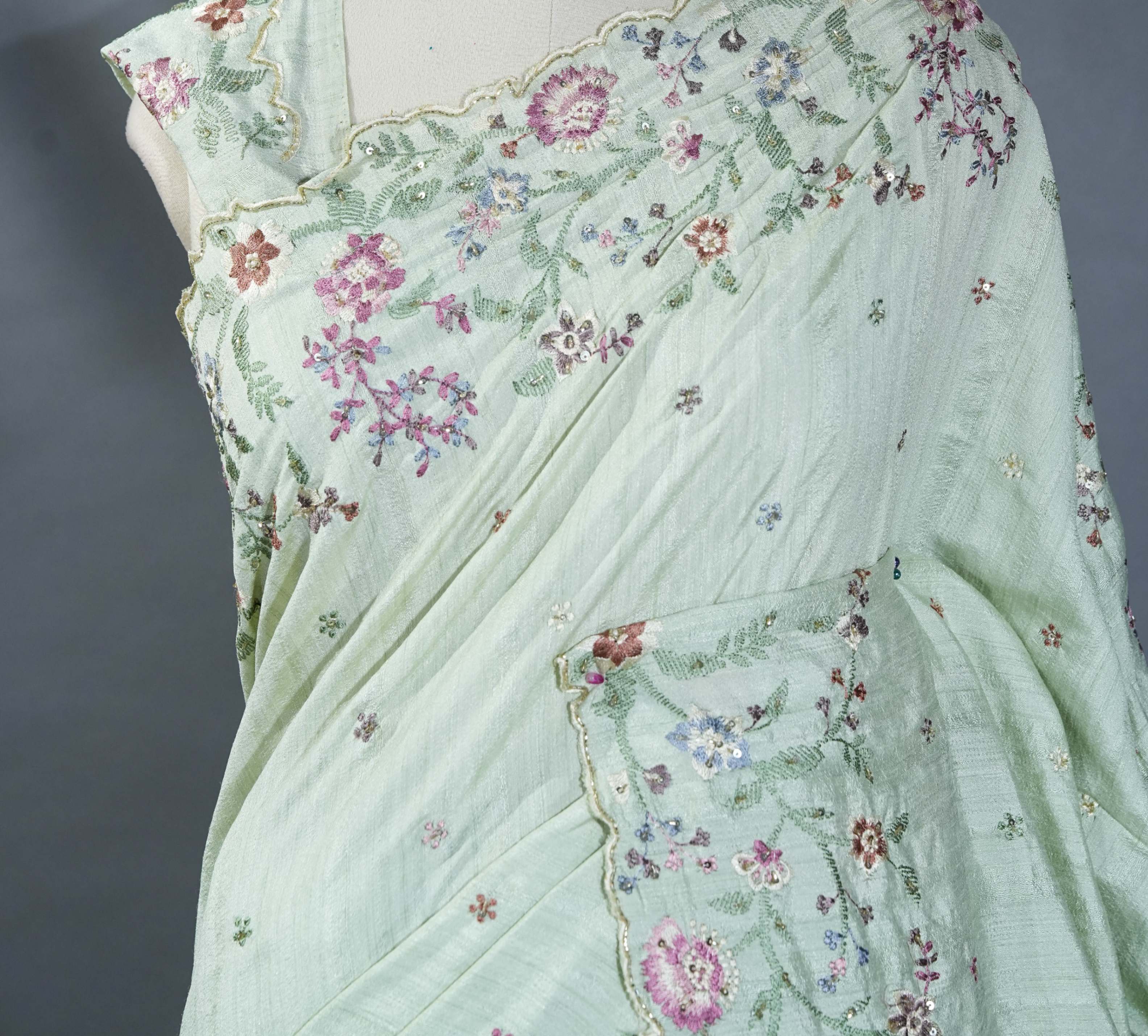 Pastel Embroidery Tussar Saree