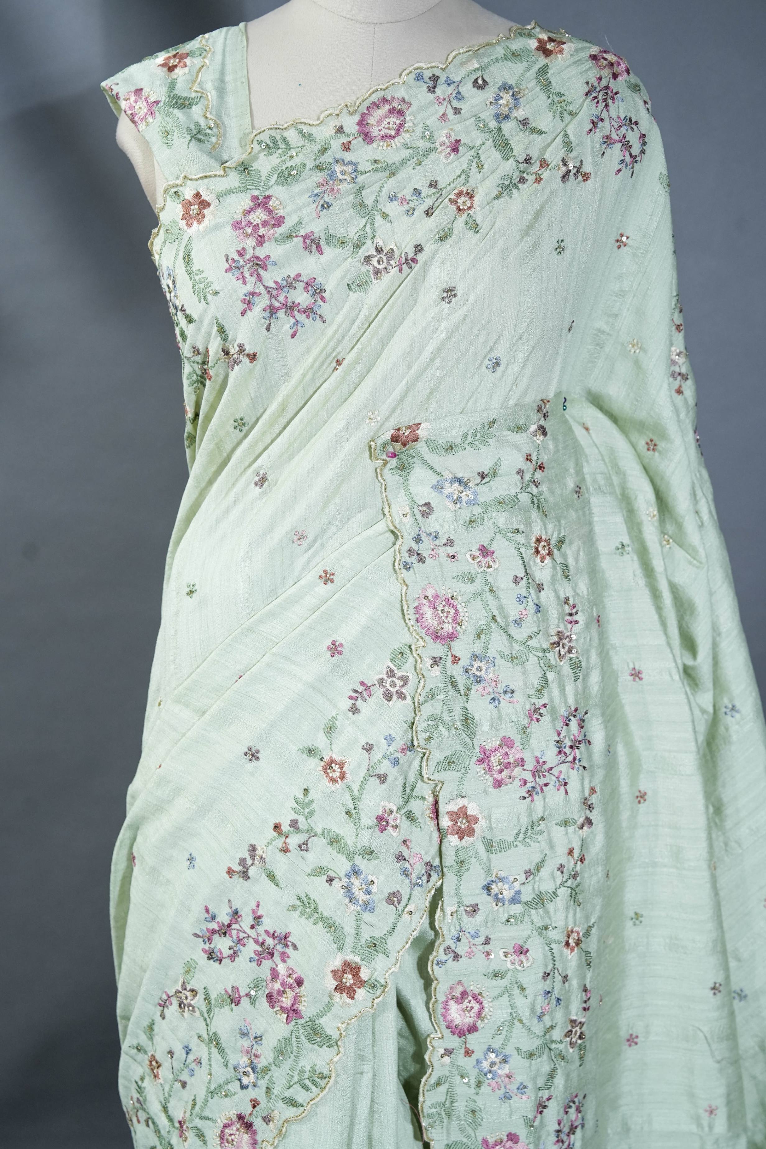 Pastel Embroidery Tussar Saree