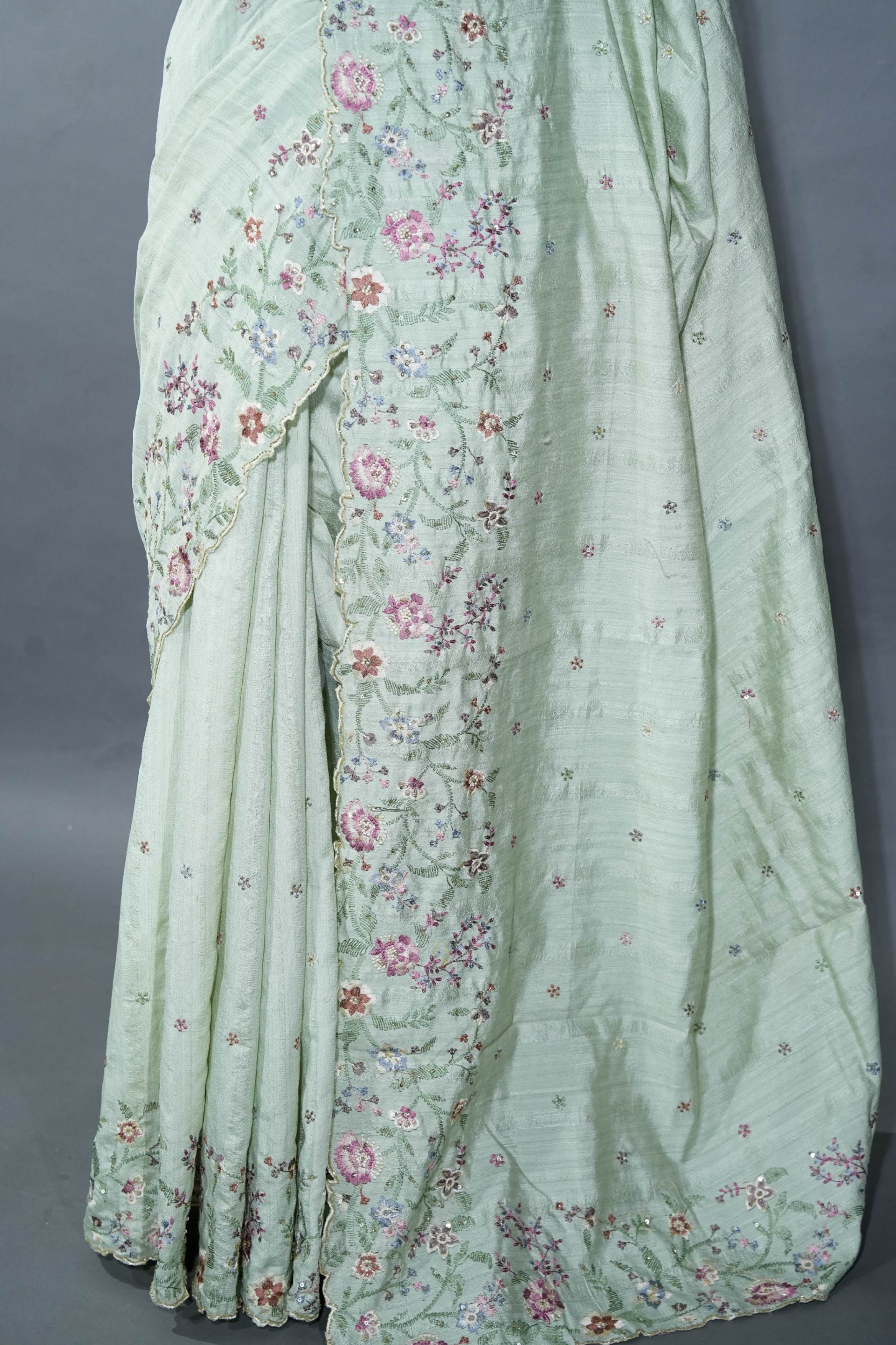 Pastel Embroidery Tussar Saree