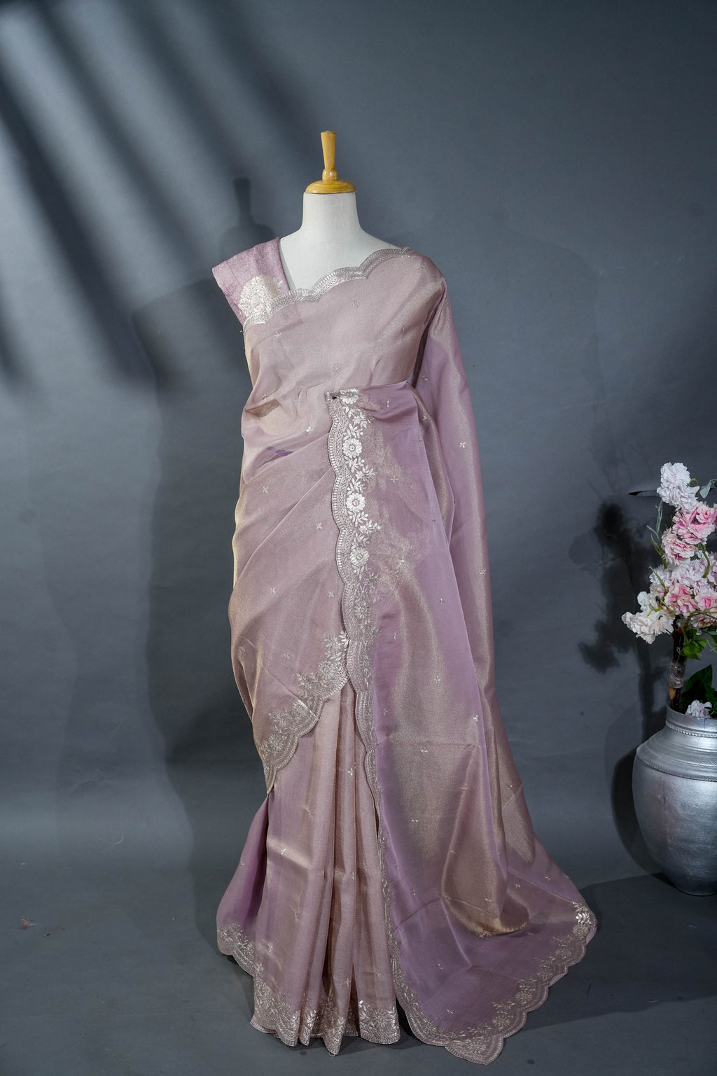 Pink Embroidery Tissue Saree