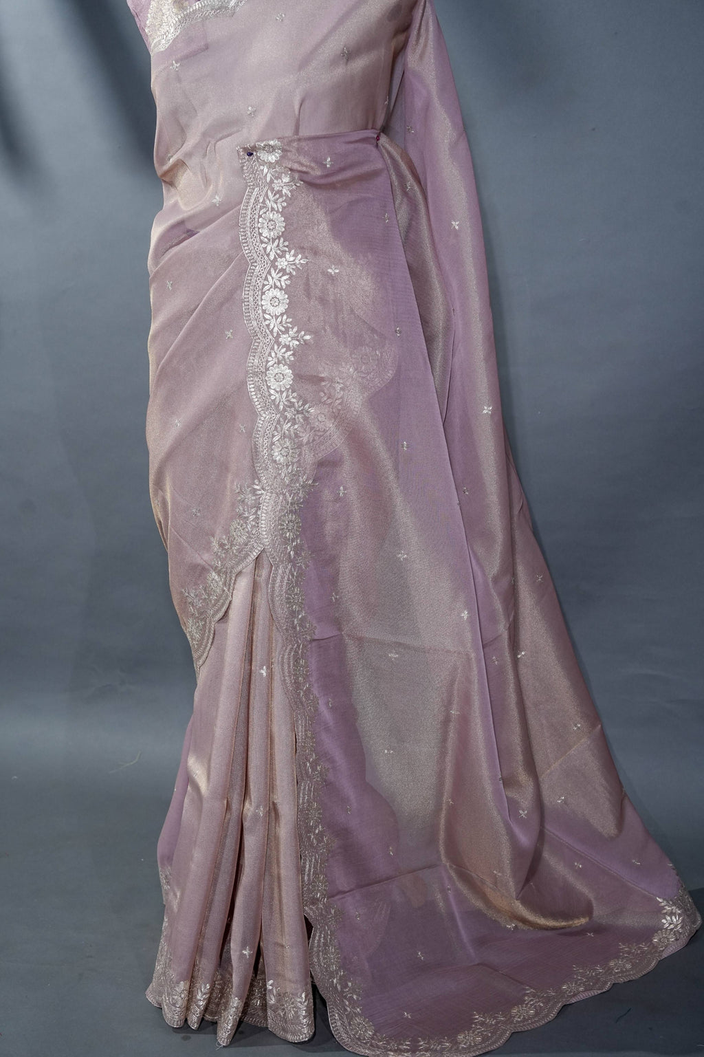 Pink Embroidery Tissue Saree