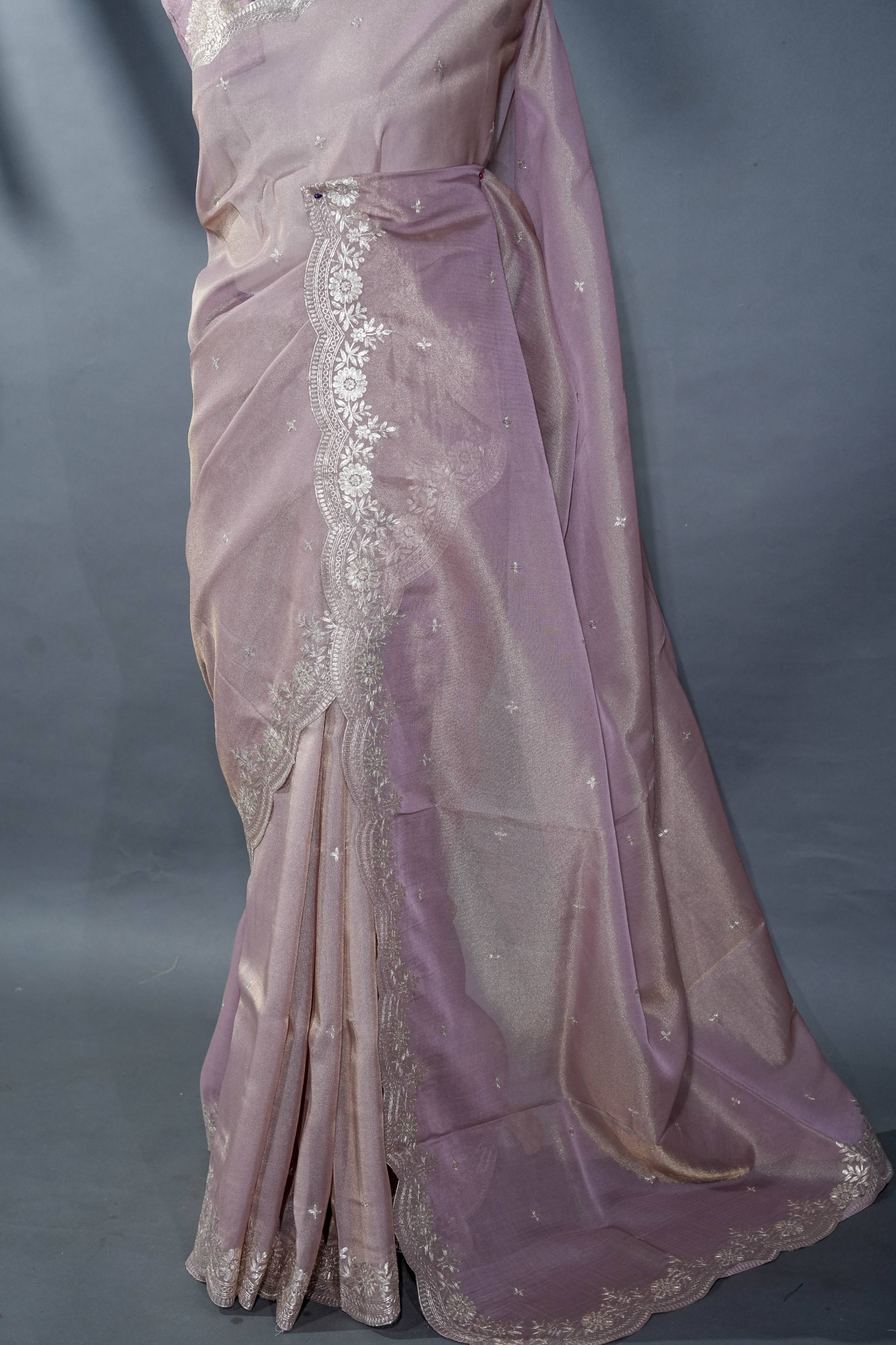 Pink Embroidery Tissue Saree