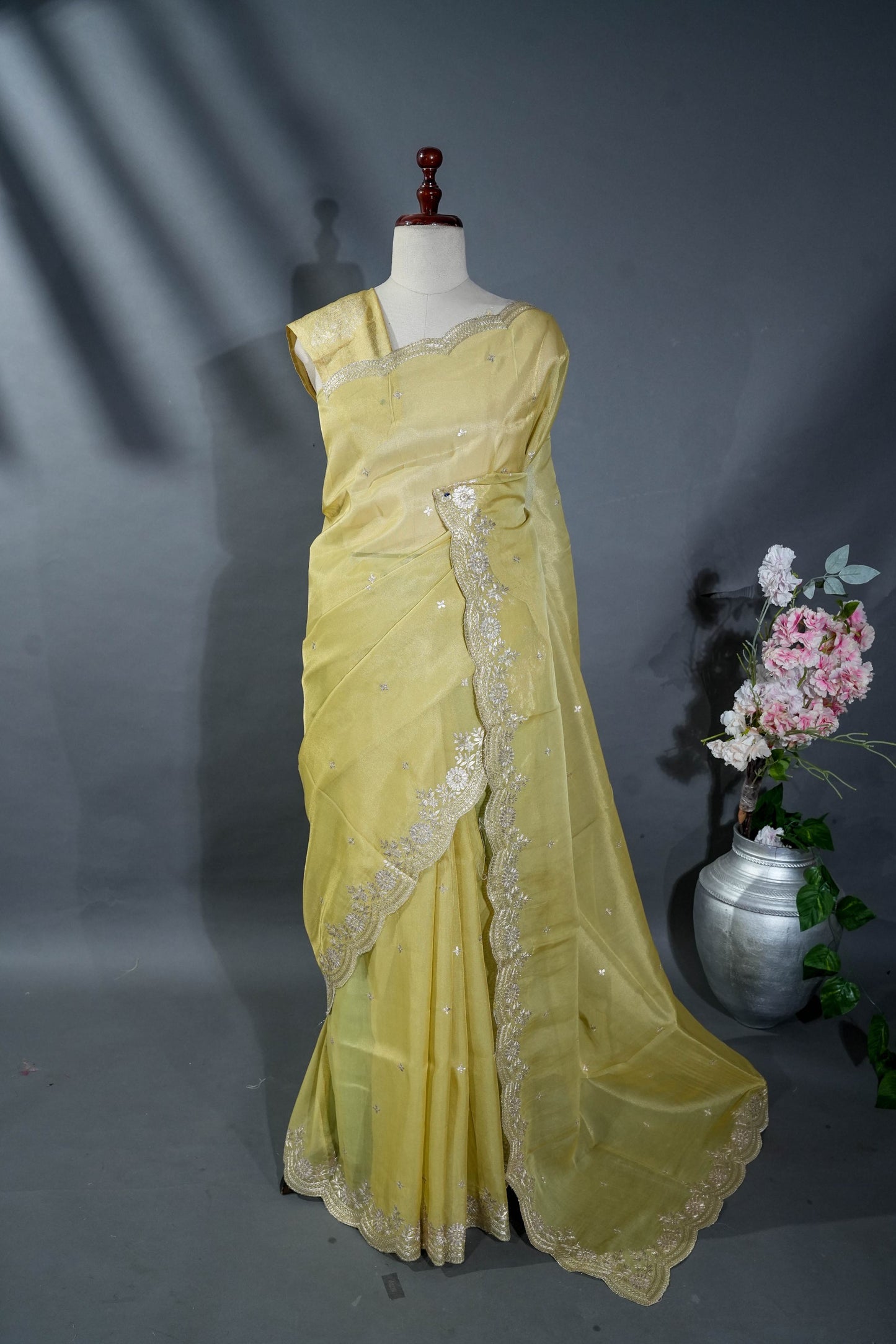 Gold Embroidery Tissue Saree