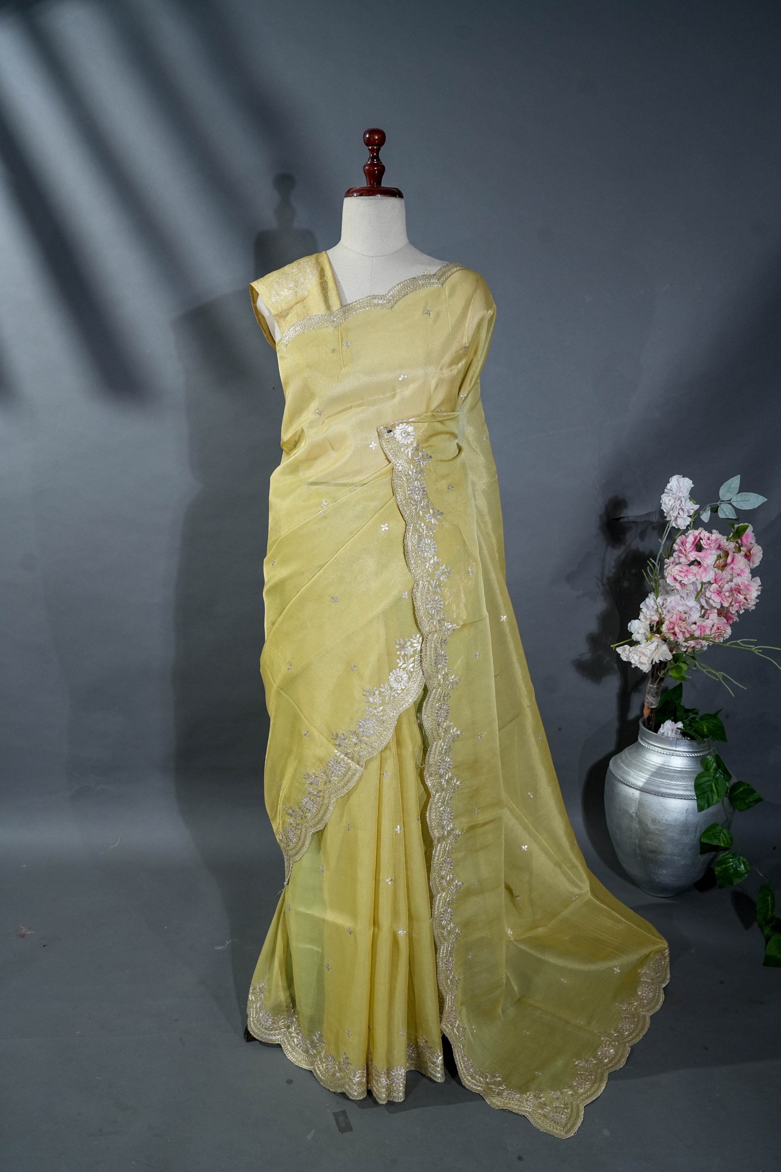 Gold Embroidery Tissue Saree