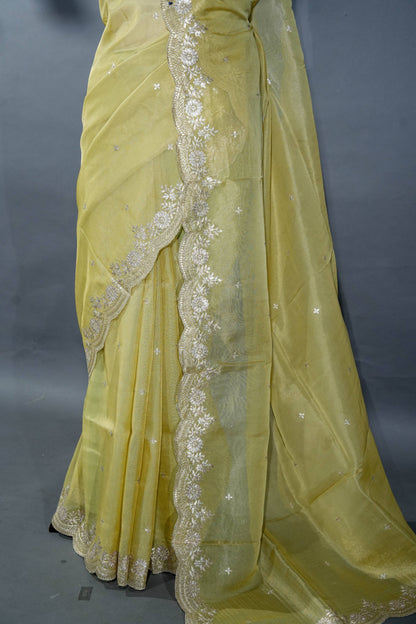 Gold Embroidery Tissue Saree