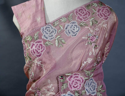 Pink Embroidery Tissue Saree