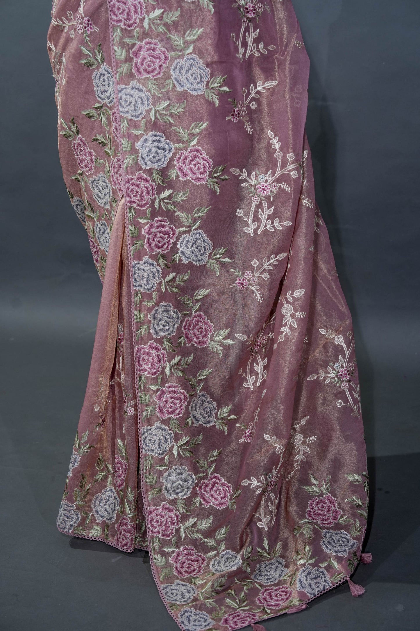 Pink Embroidery Tissue Saree