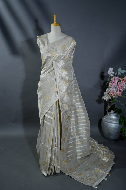 Silver Banarasi Tissue Saree