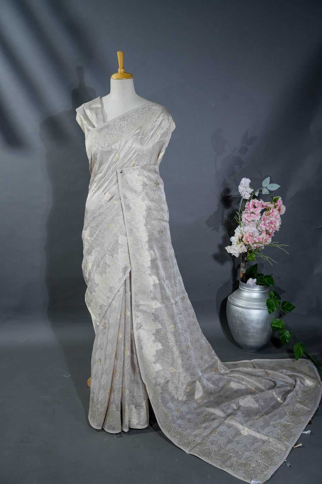 Silver Banarasi Tissue Saree