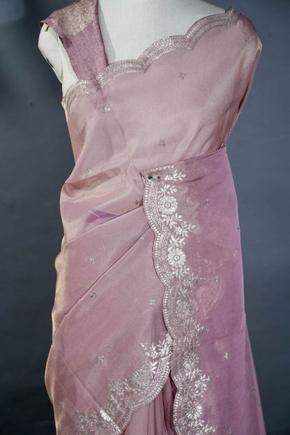 Pink Embroidery Tissue Saree