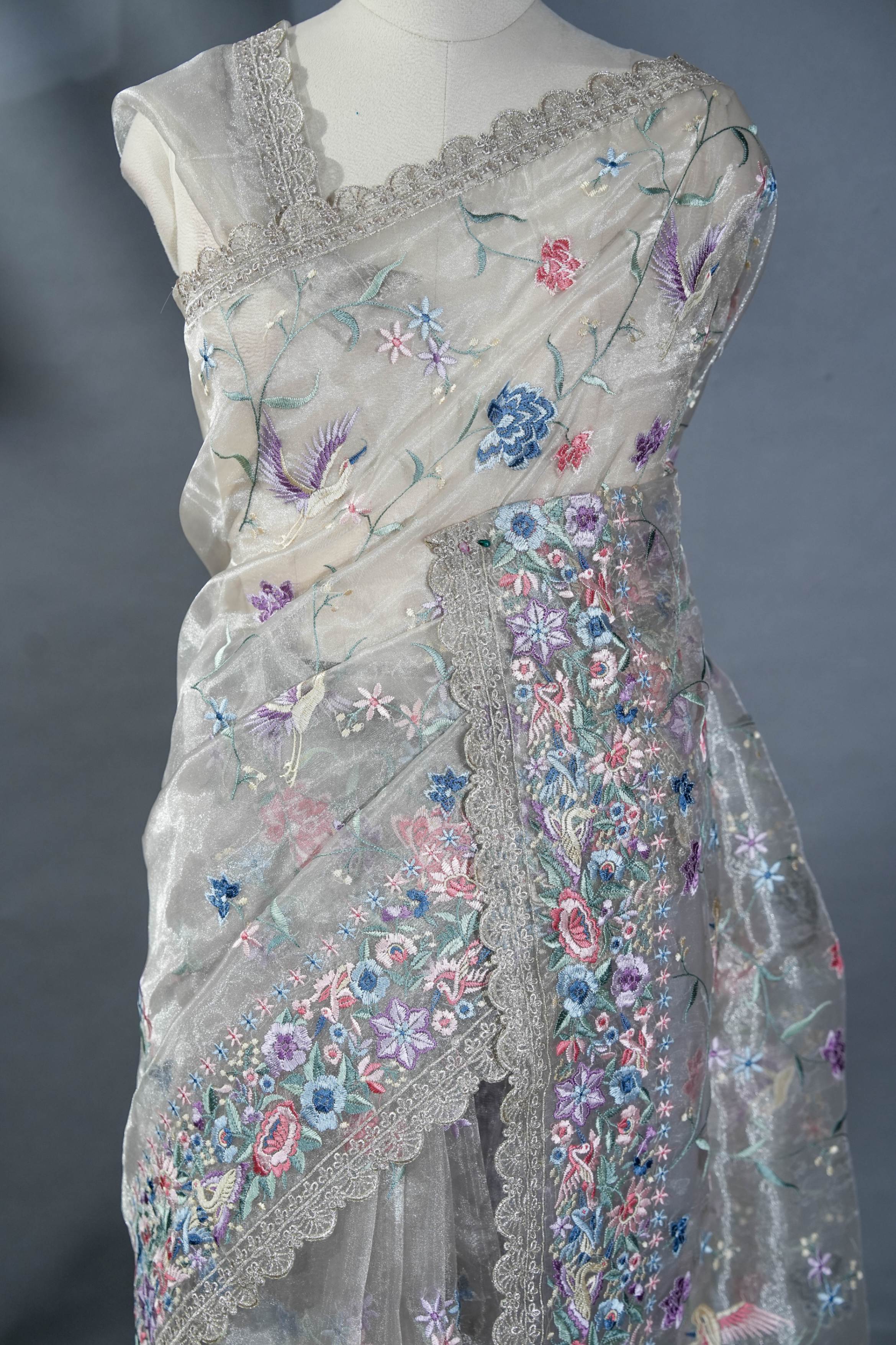 Silver Embroidery Tissue Saree