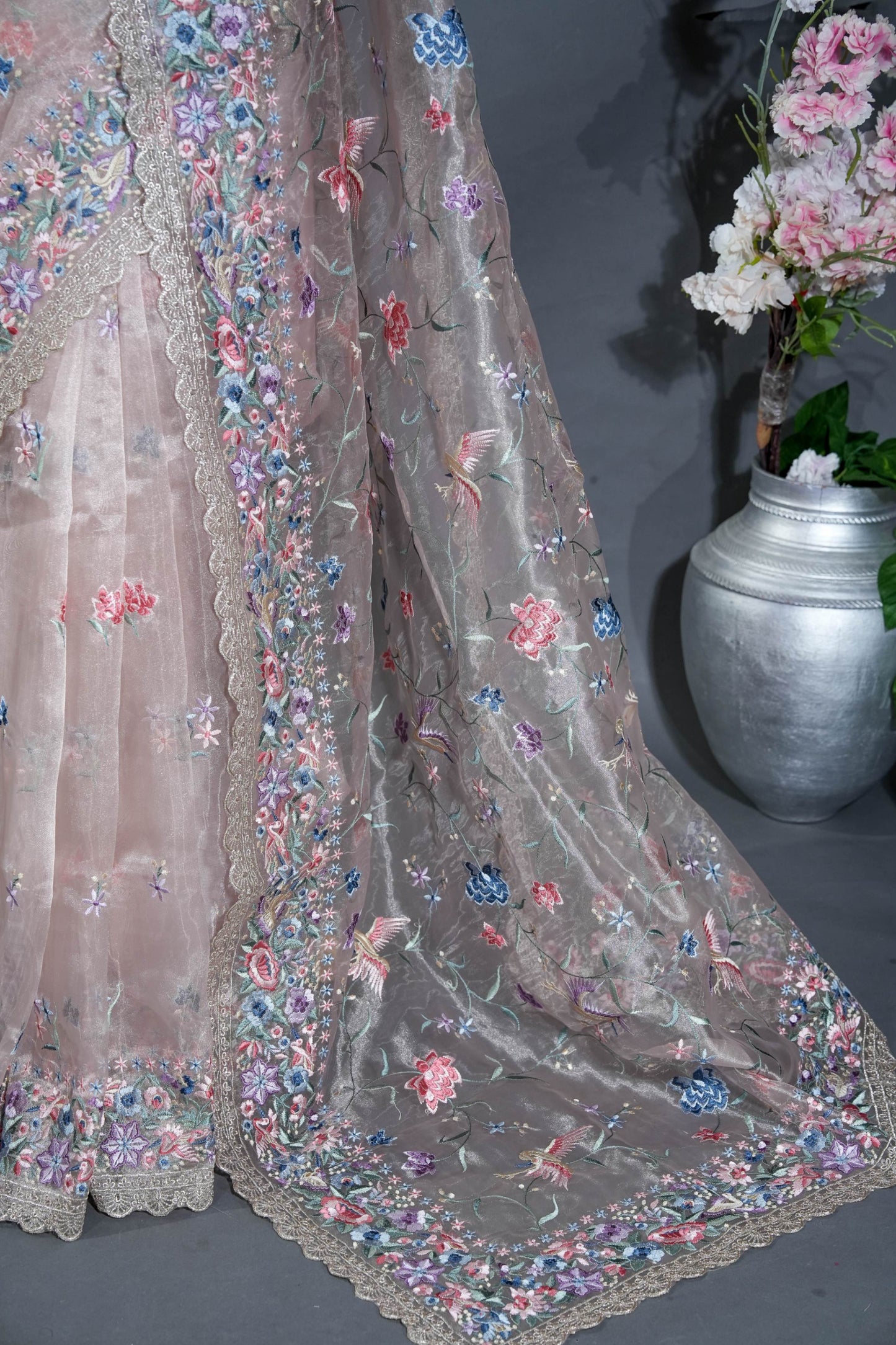 Gold Embroidery Tissue Saree