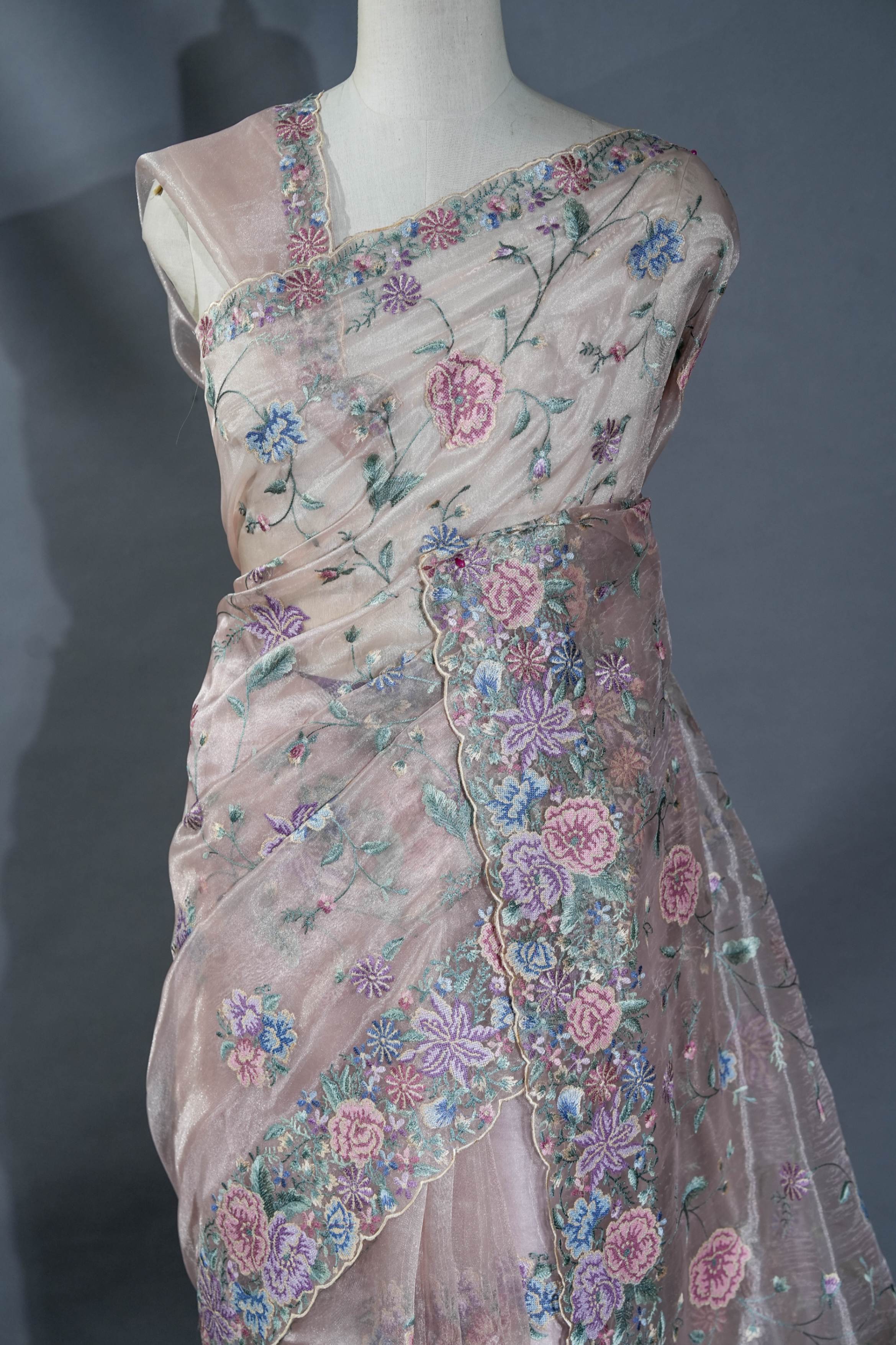 Pastel Embroidery Organza Saree
