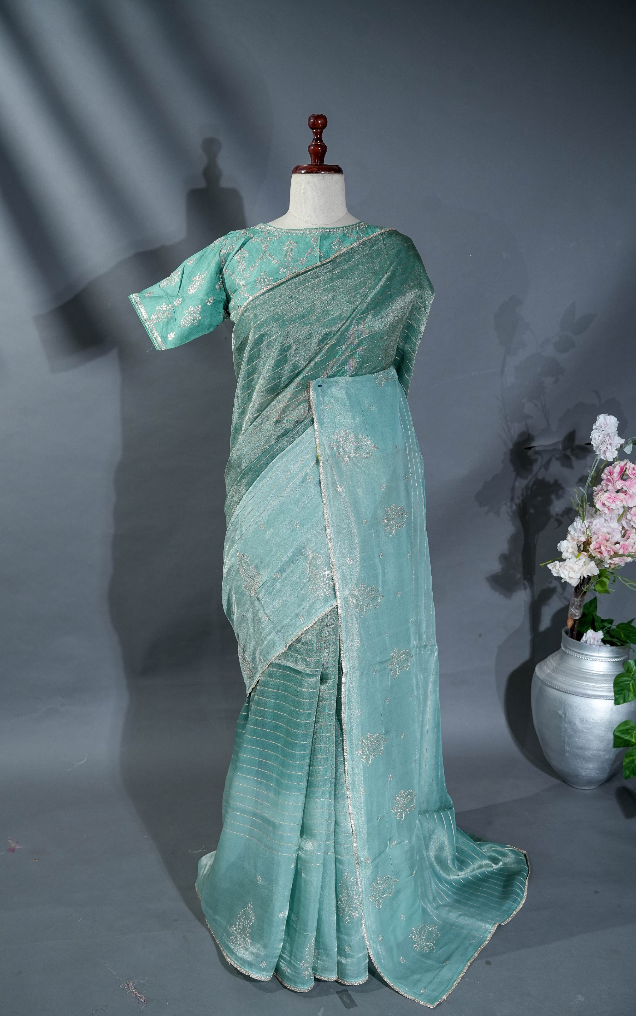 Multicolor Embroidery Tissue Saree