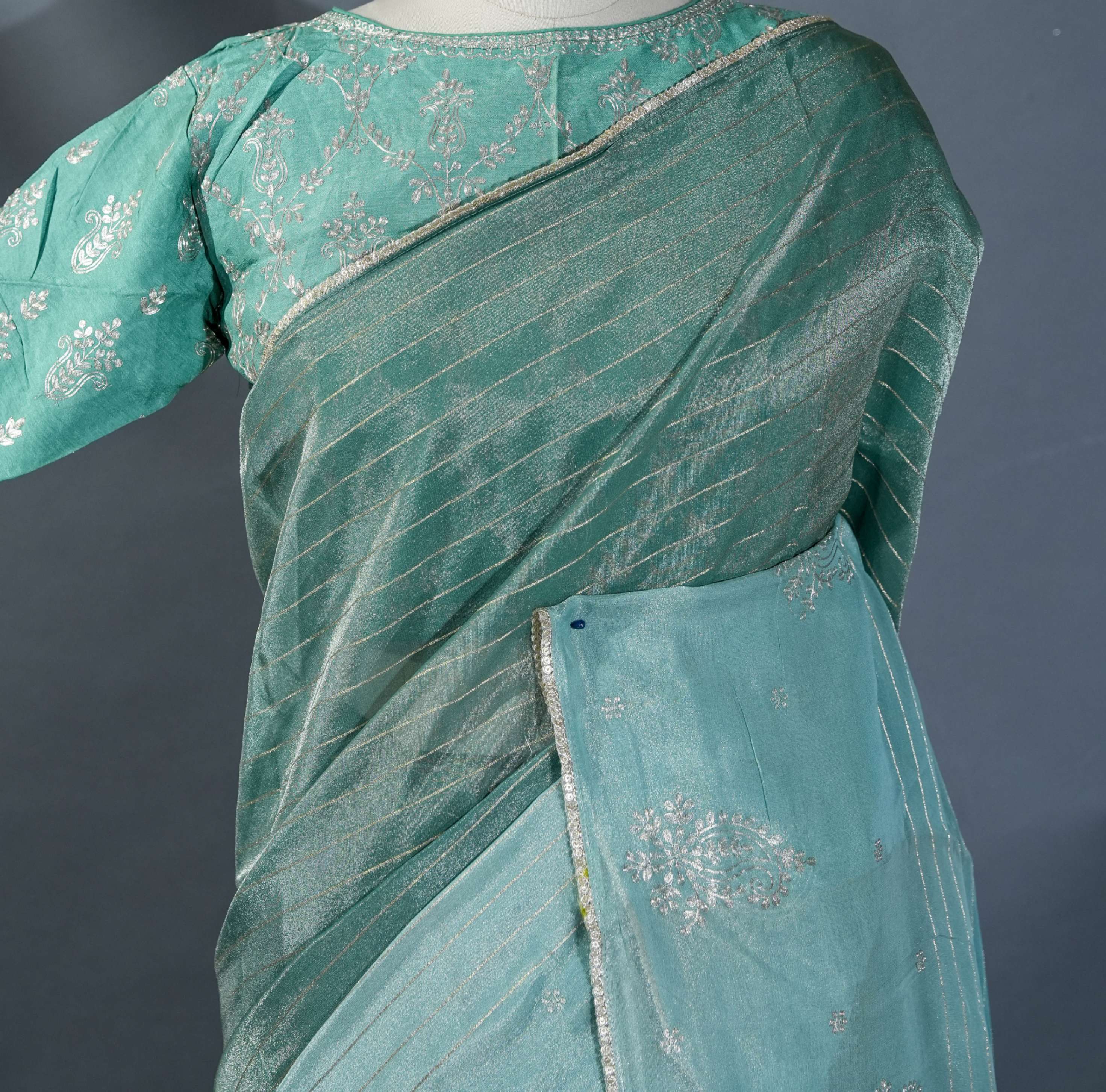 Multicolor Embroidery Tissue Saree