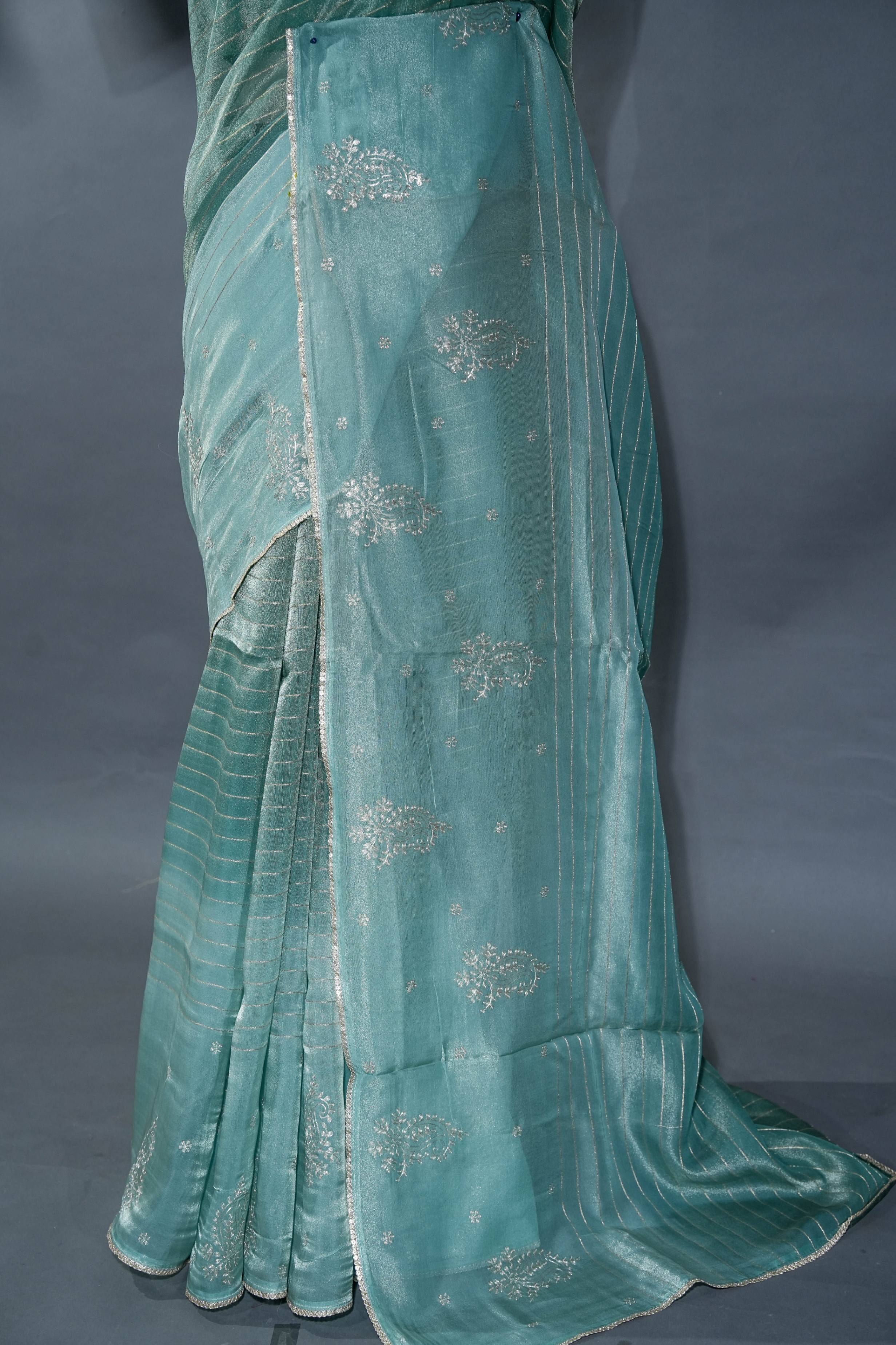 Multicolor Embroidery Tissue Saree