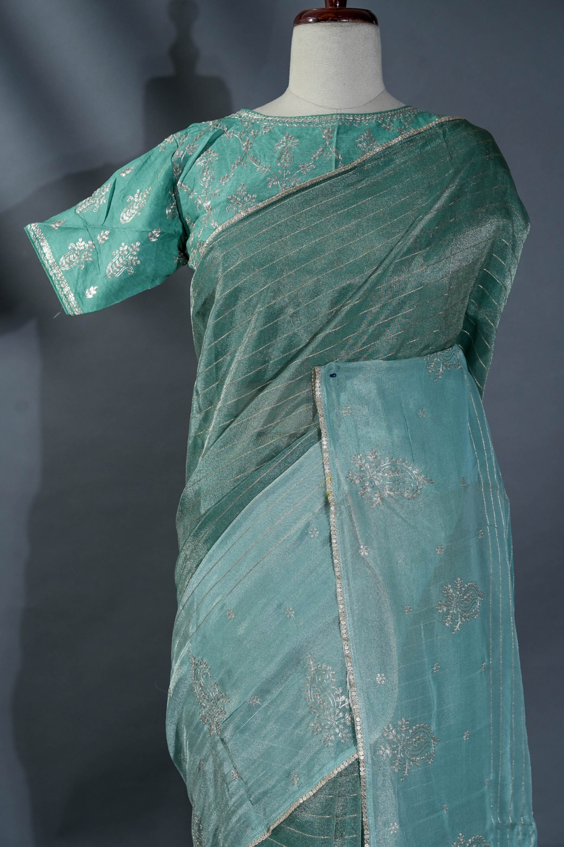 Multicolor Embroidery Tissue Saree