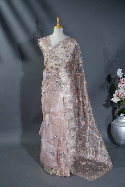 Pastel Embroidery Tissue Saree