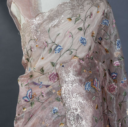 Pastel Embroidery Tissue Saree