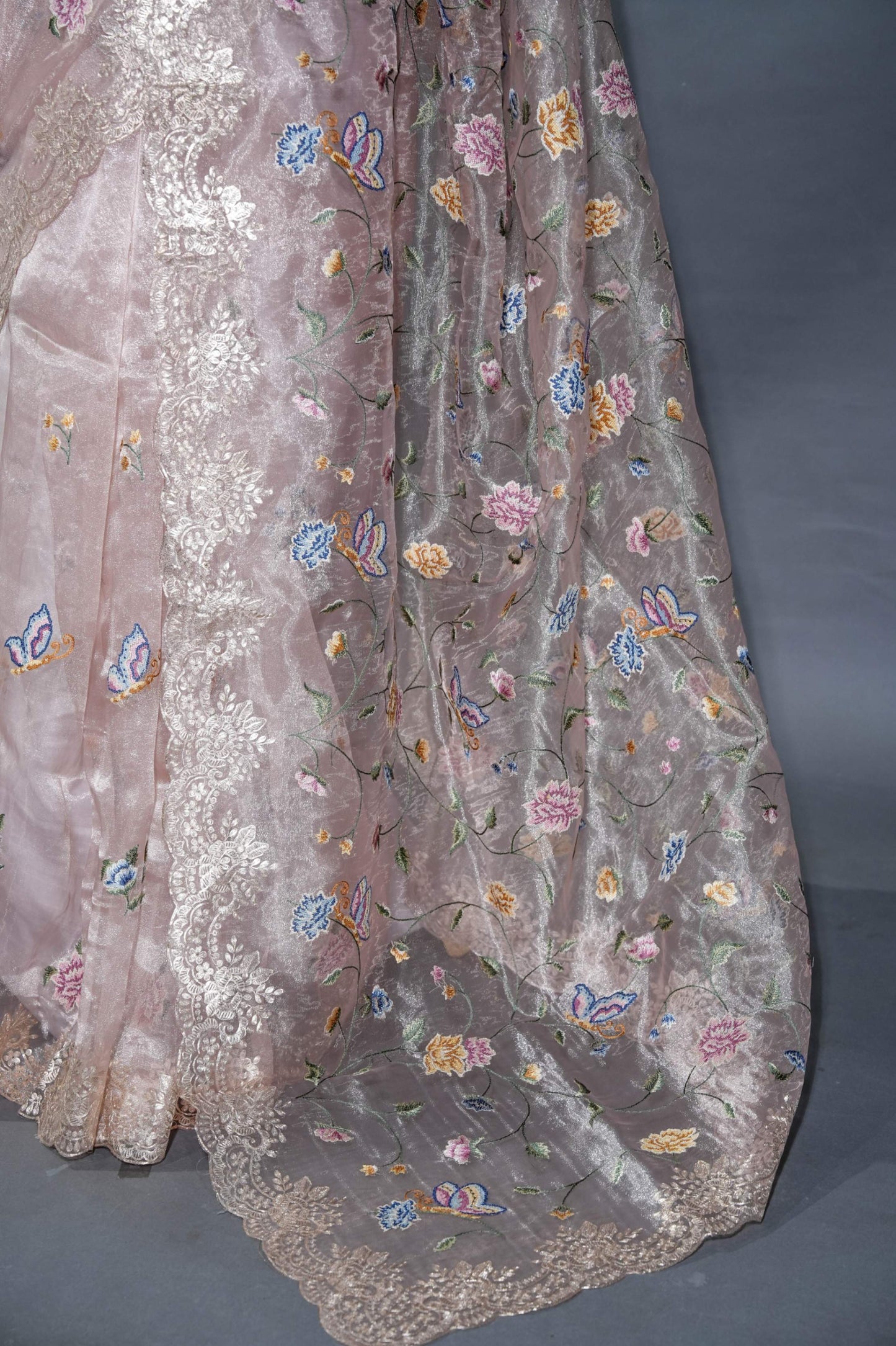 Pastel Embroidery Tissue Saree