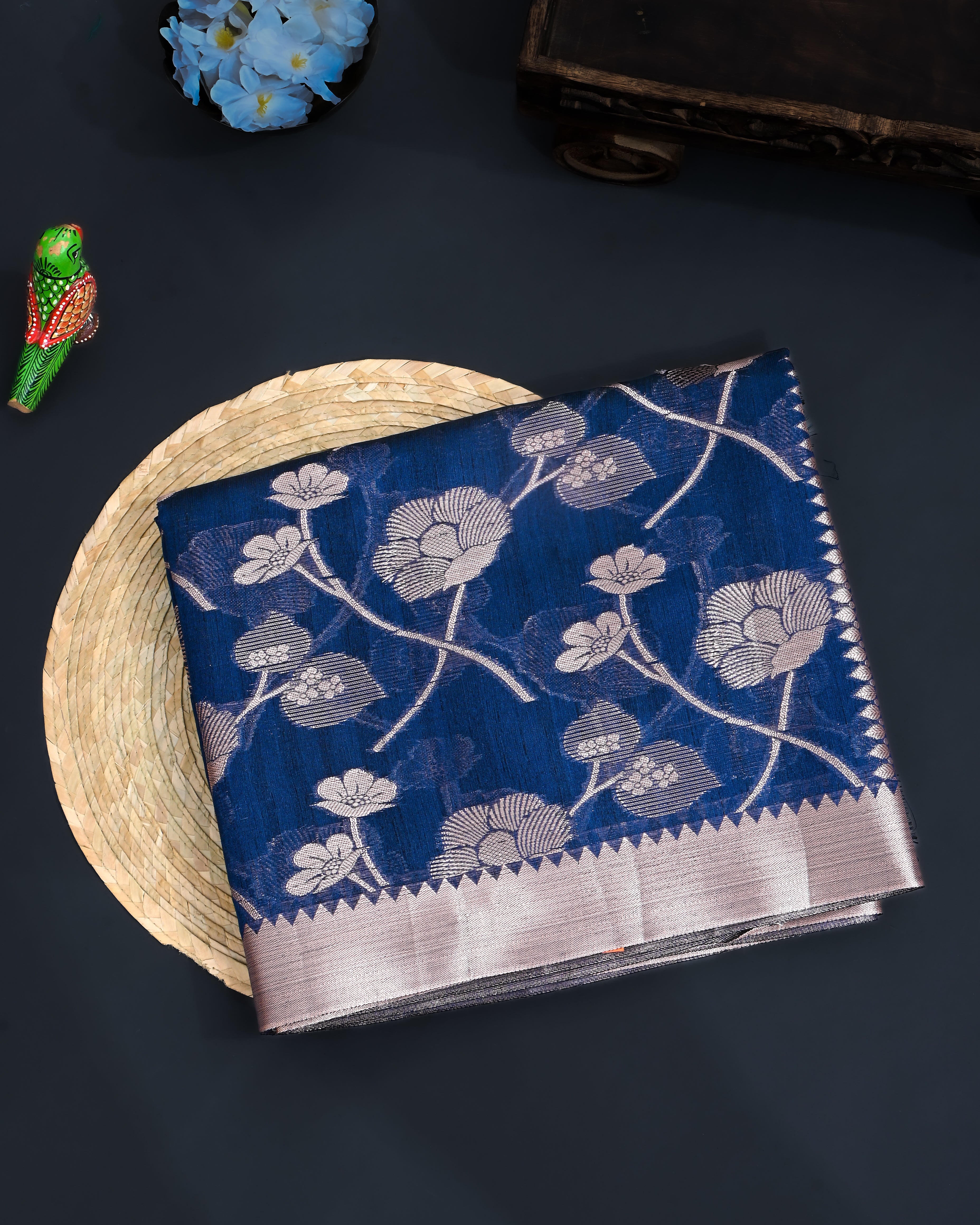 Navy Blue Silk Banarasi Saree
