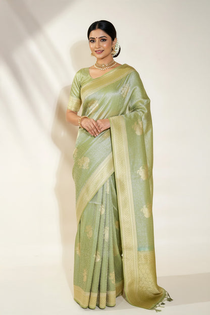 Green Banarasi Tissue Saree