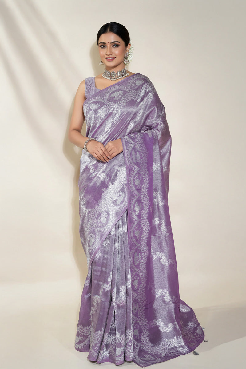 Purple Banarasi Tissue Saree