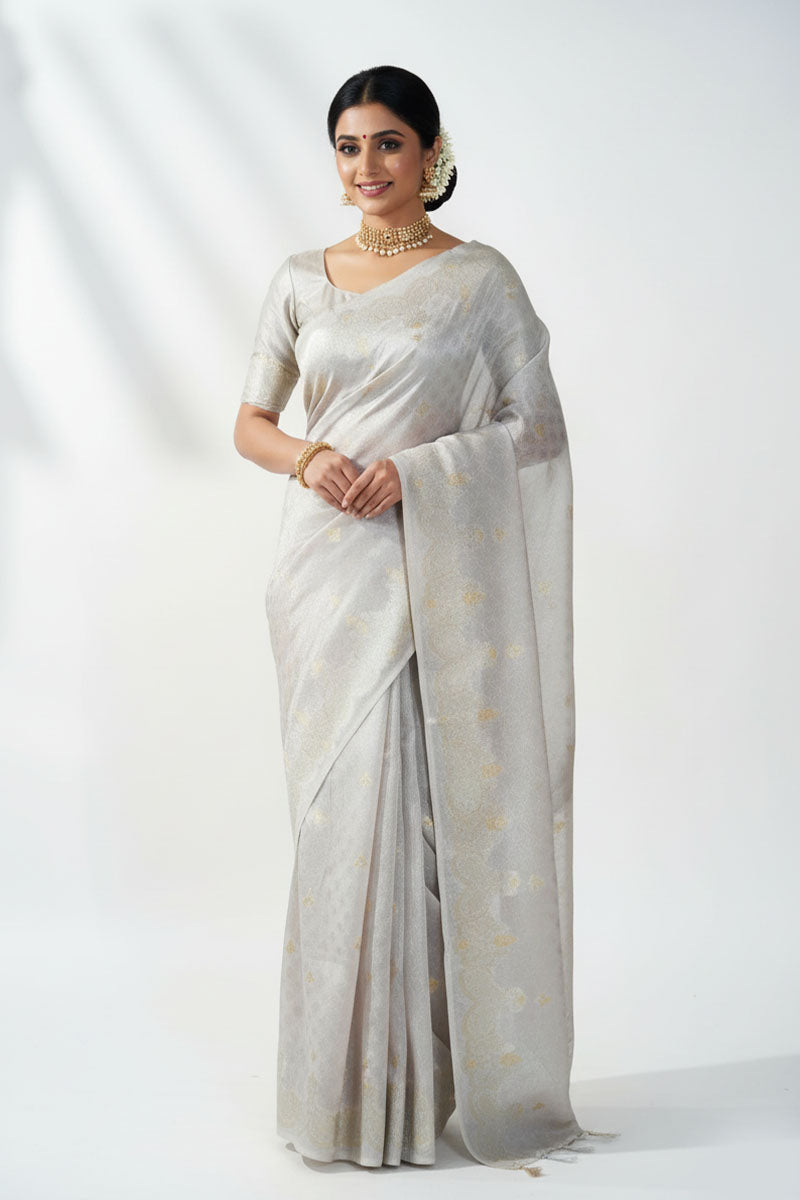 Silver Banarasi Tissue Saree