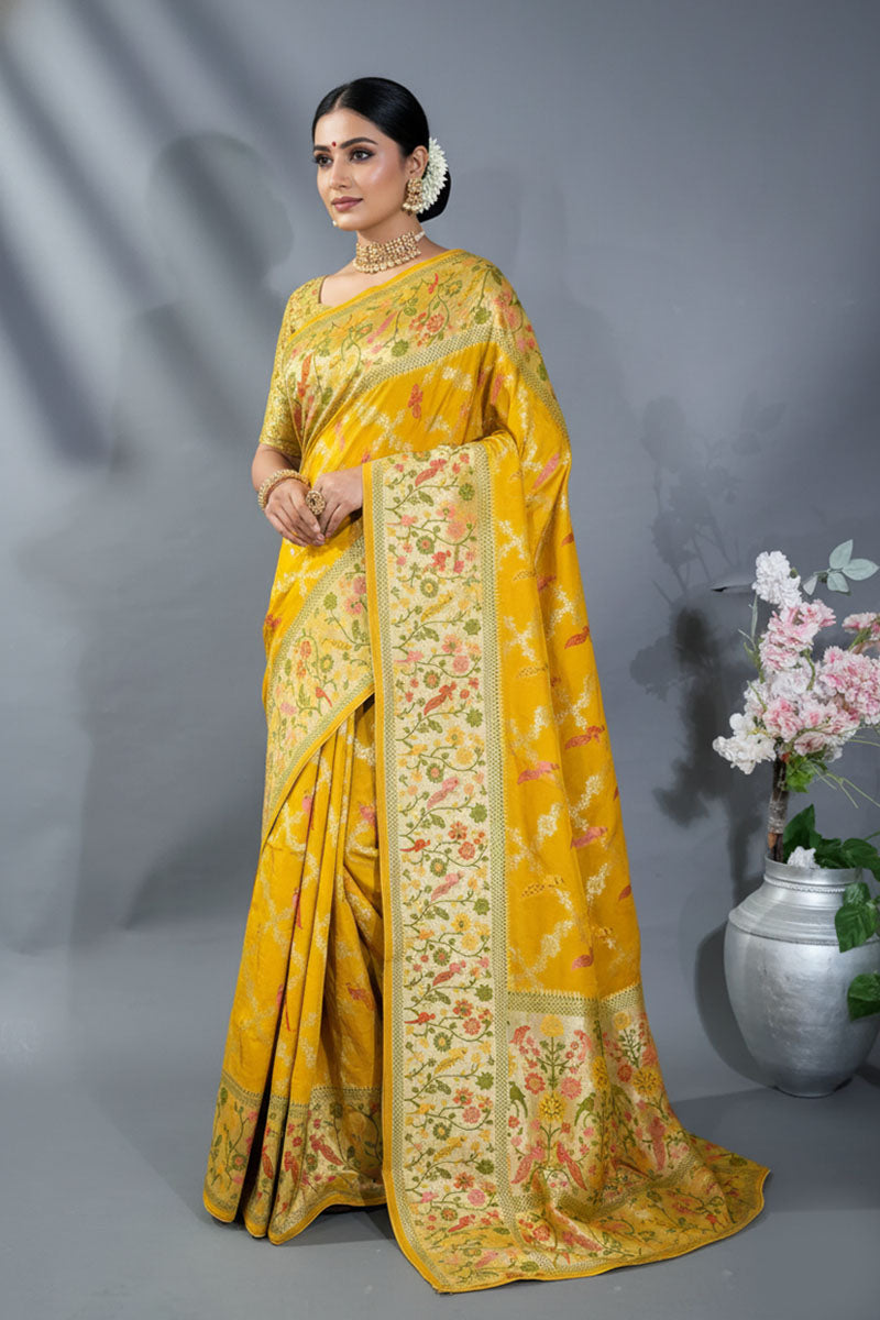 Yellow Banarasi Dupion Saree