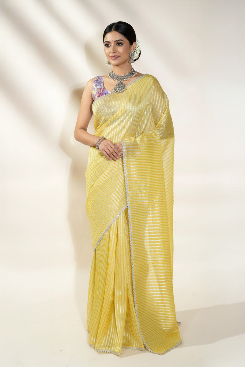 Yellow Banarasi Organza Saree