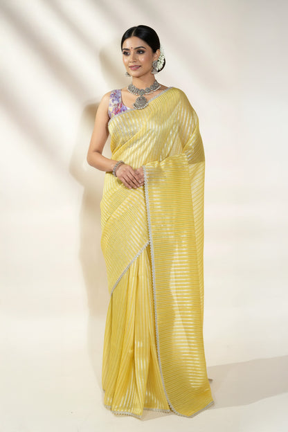 Yellow Banarasi Organza Saree