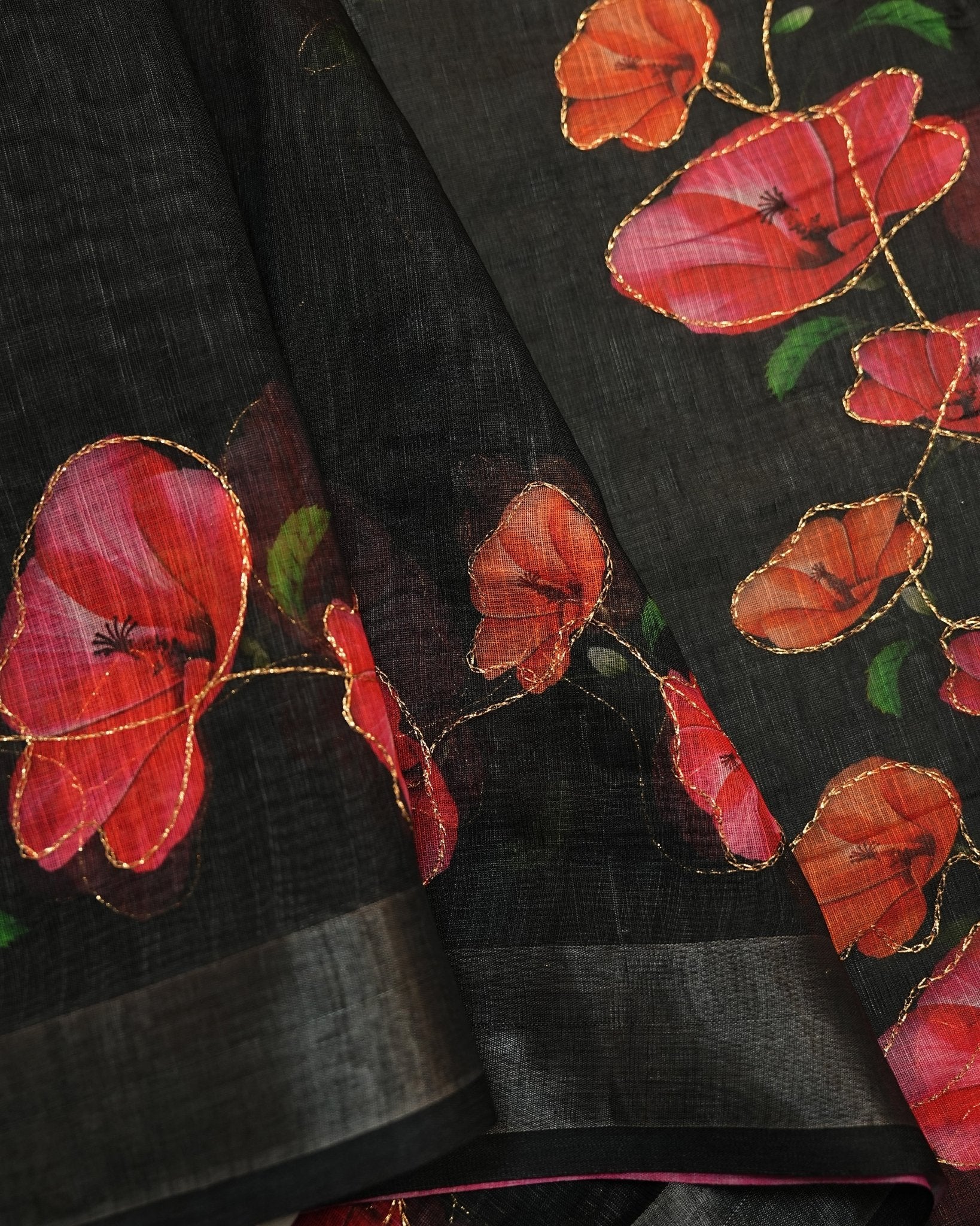 Black color Lenin Saree - Shop Vastram