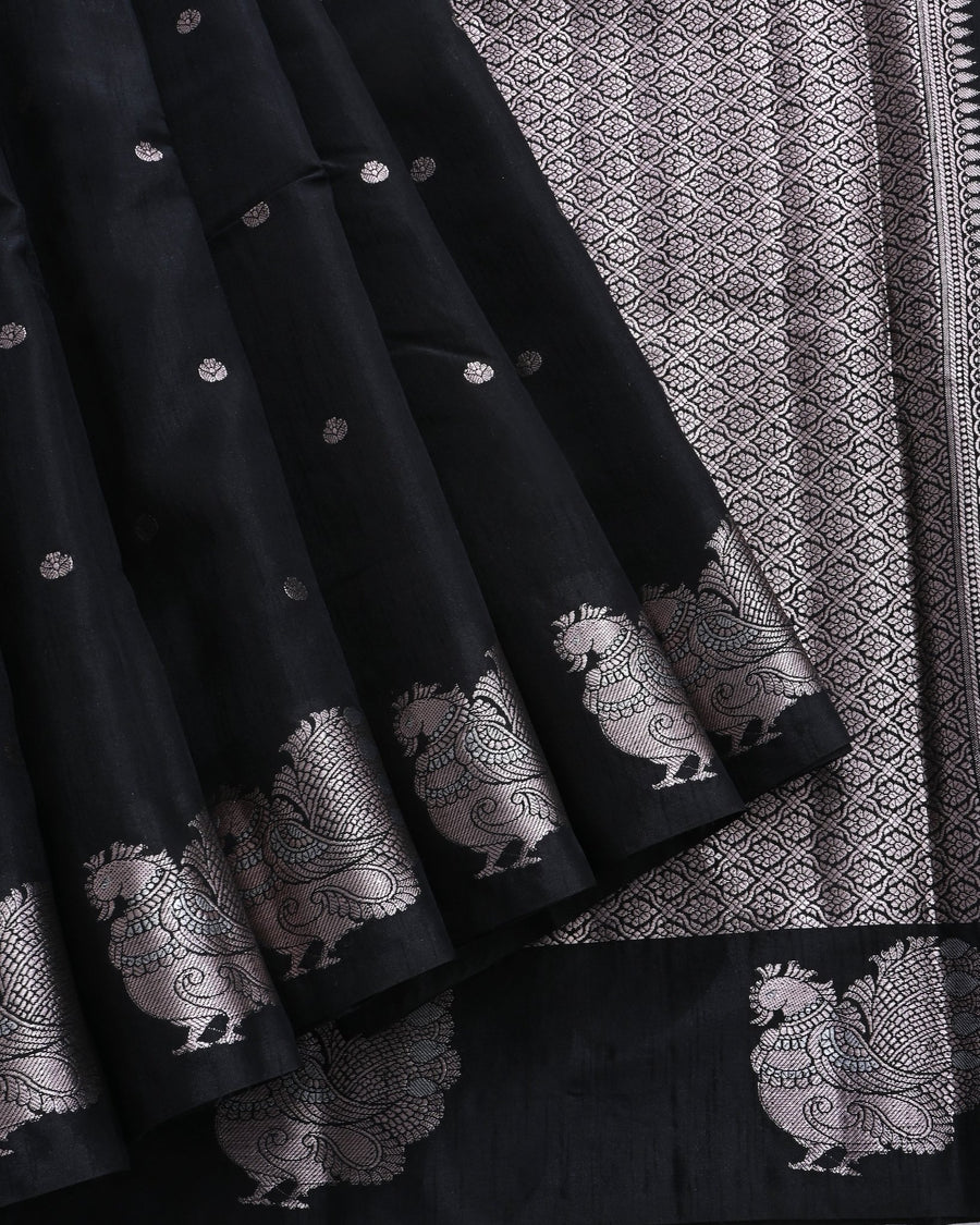 Black Silk Banarasi Saree - Shop Vastram