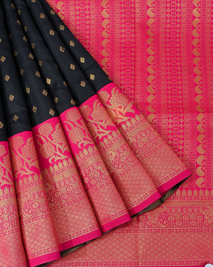 Black Silk Banarsi Saree - Shop Vastram