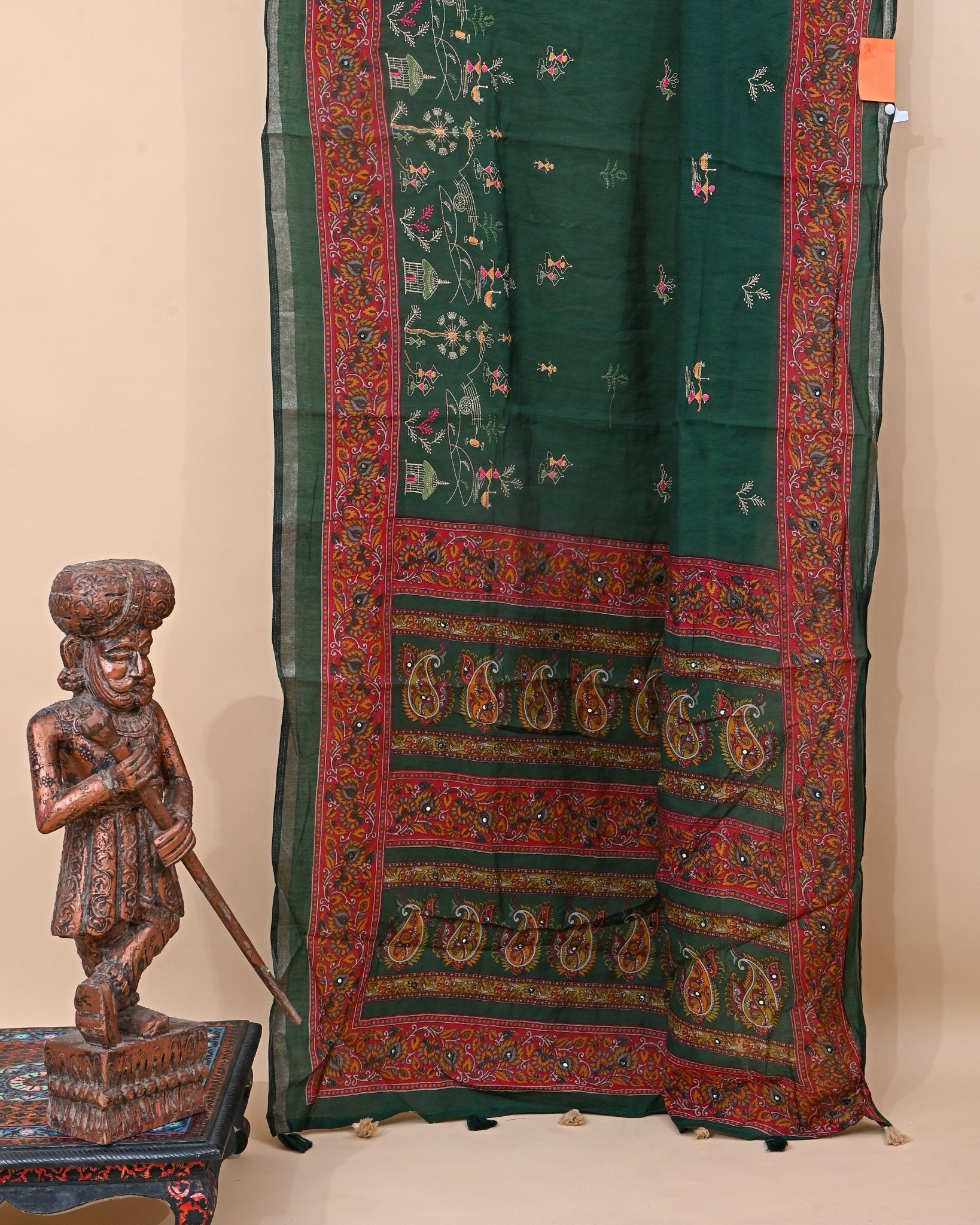 Bottle Green Chanderi Embroidery Saree - Shop Vastram