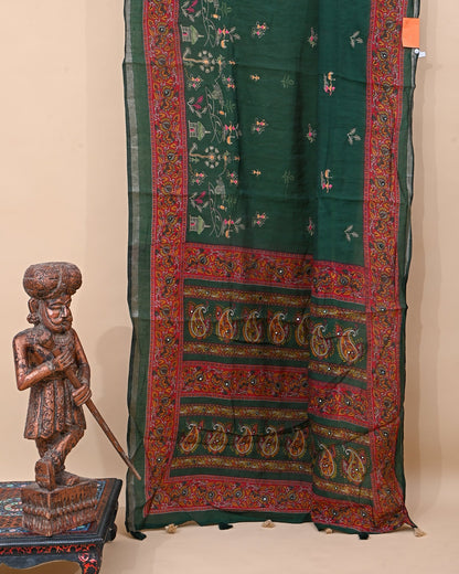 Bottle Green Chanderi Embroidery Saree - Shop Vastram