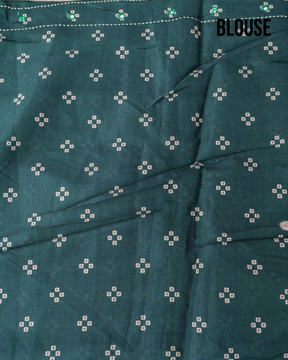 Bottle Green Chanderi Printed Saree - Shop Vastram