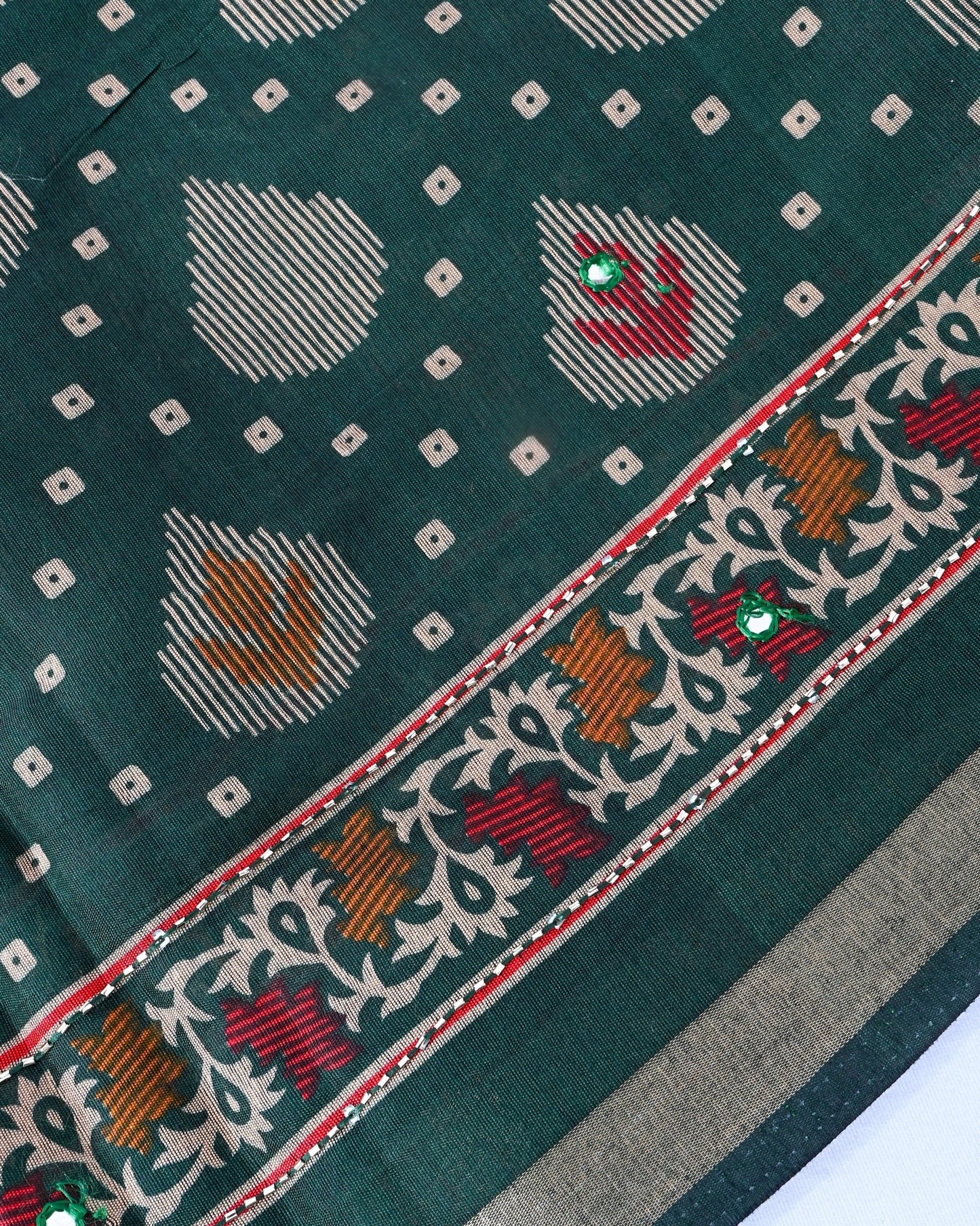 Bottle Green Chanderi Printed Saree - Shop Vastram