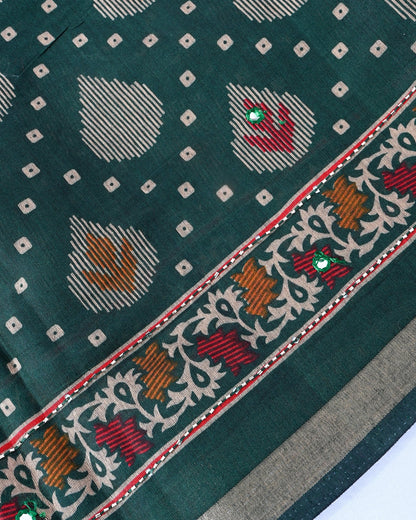 Bottle Green Chanderi Printed Saree - Shop Vastram