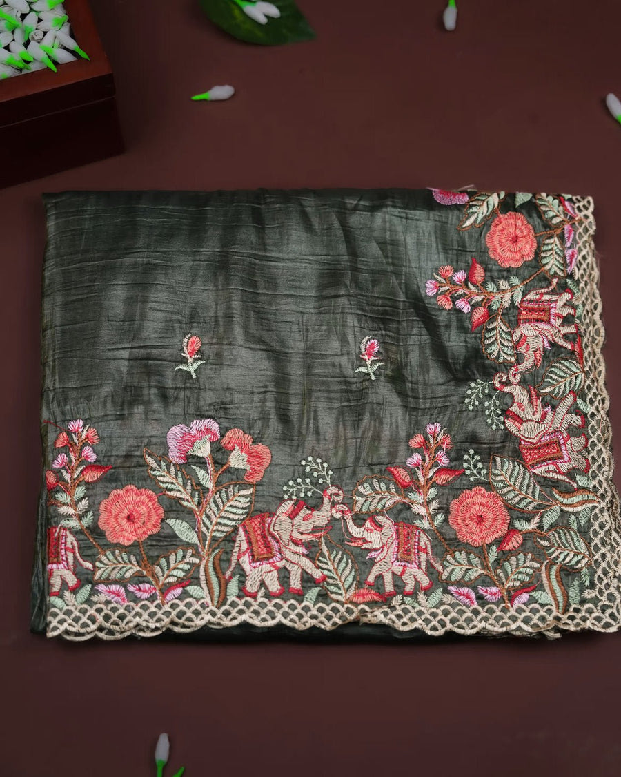 Bottle Green Color Organza Saree - Shop Vastram