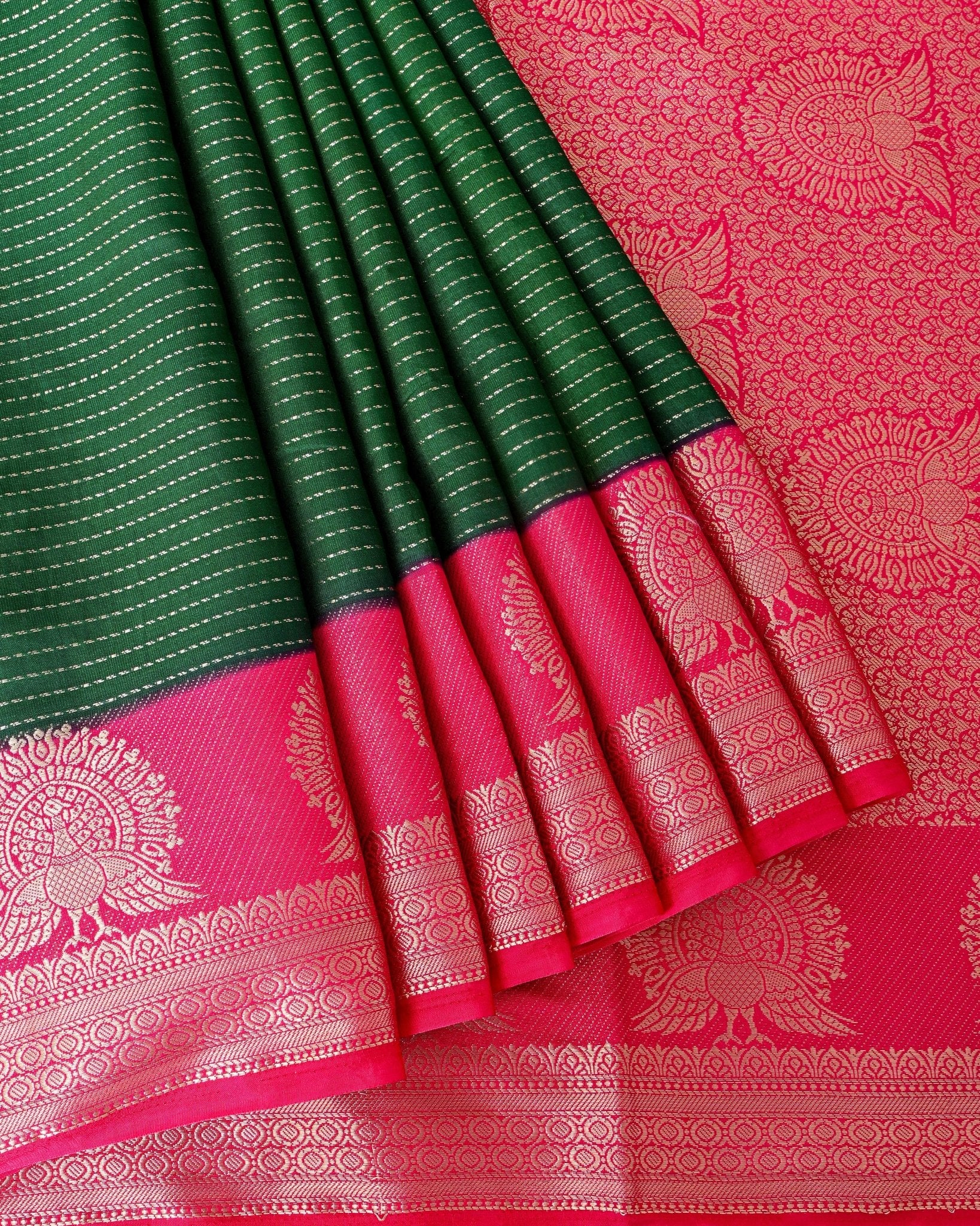 Bottle Green Silk Banarasi Saree - Shop Vastram