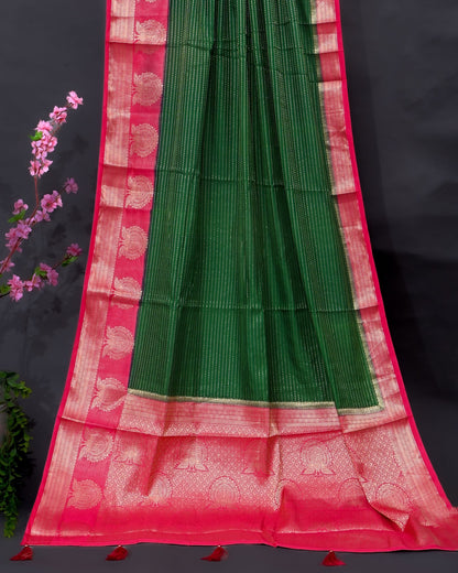 Bottle Green Silk Banarasi Saree - Shop Vastram