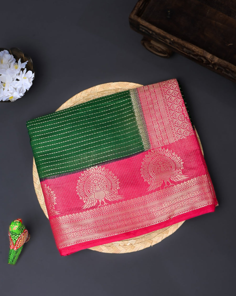 Bottle Green Silk Banarasi Saree - Shop Vastram