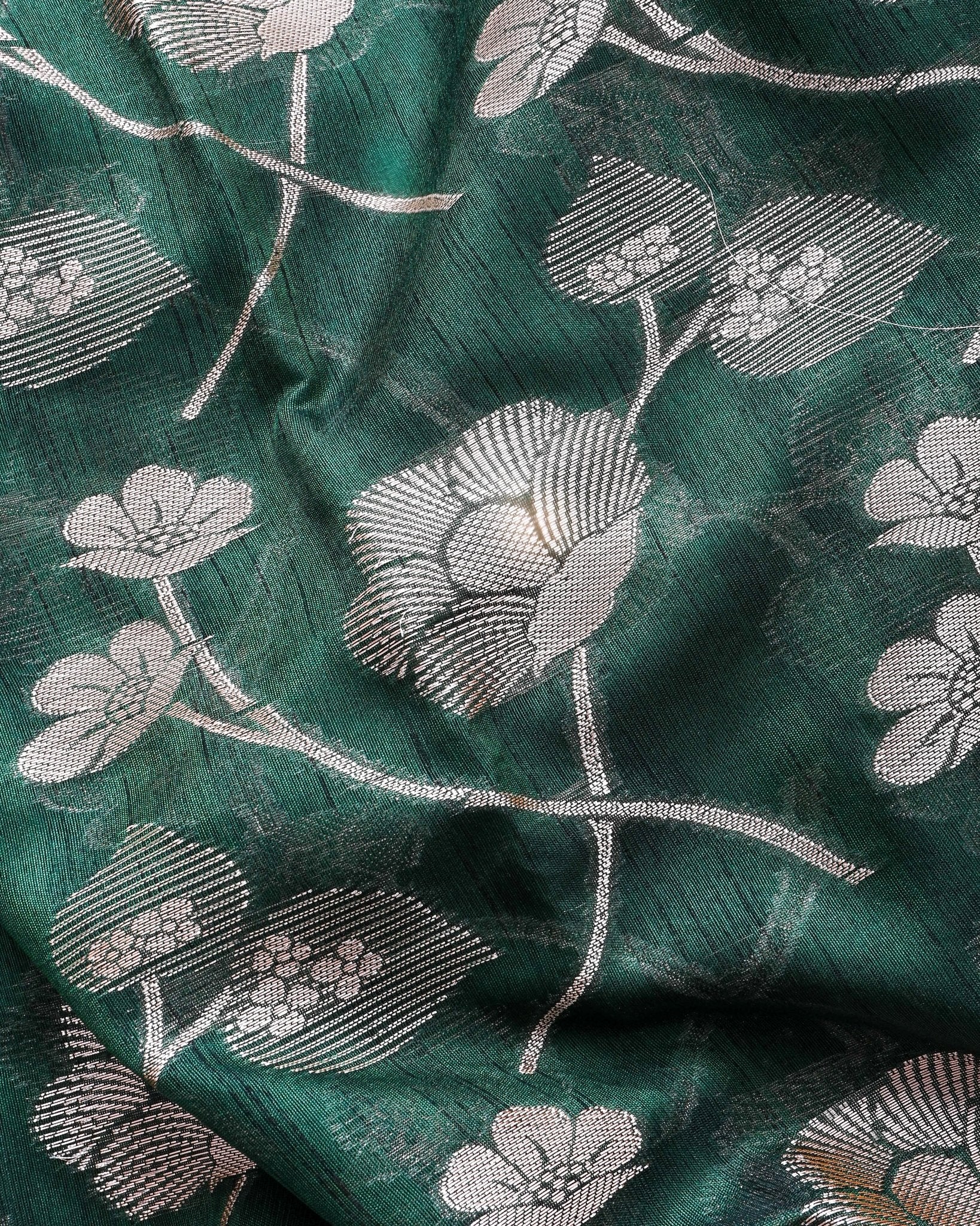 Bottle Green Silk Banarasi Saree - Shop Vastram