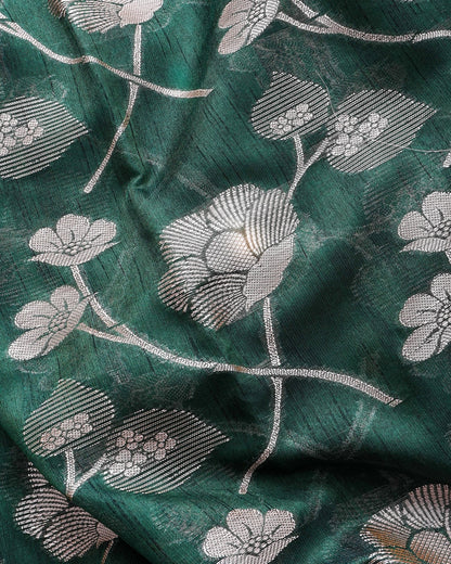 Bottle Green Silk Banarasi Saree - Shop Vastram