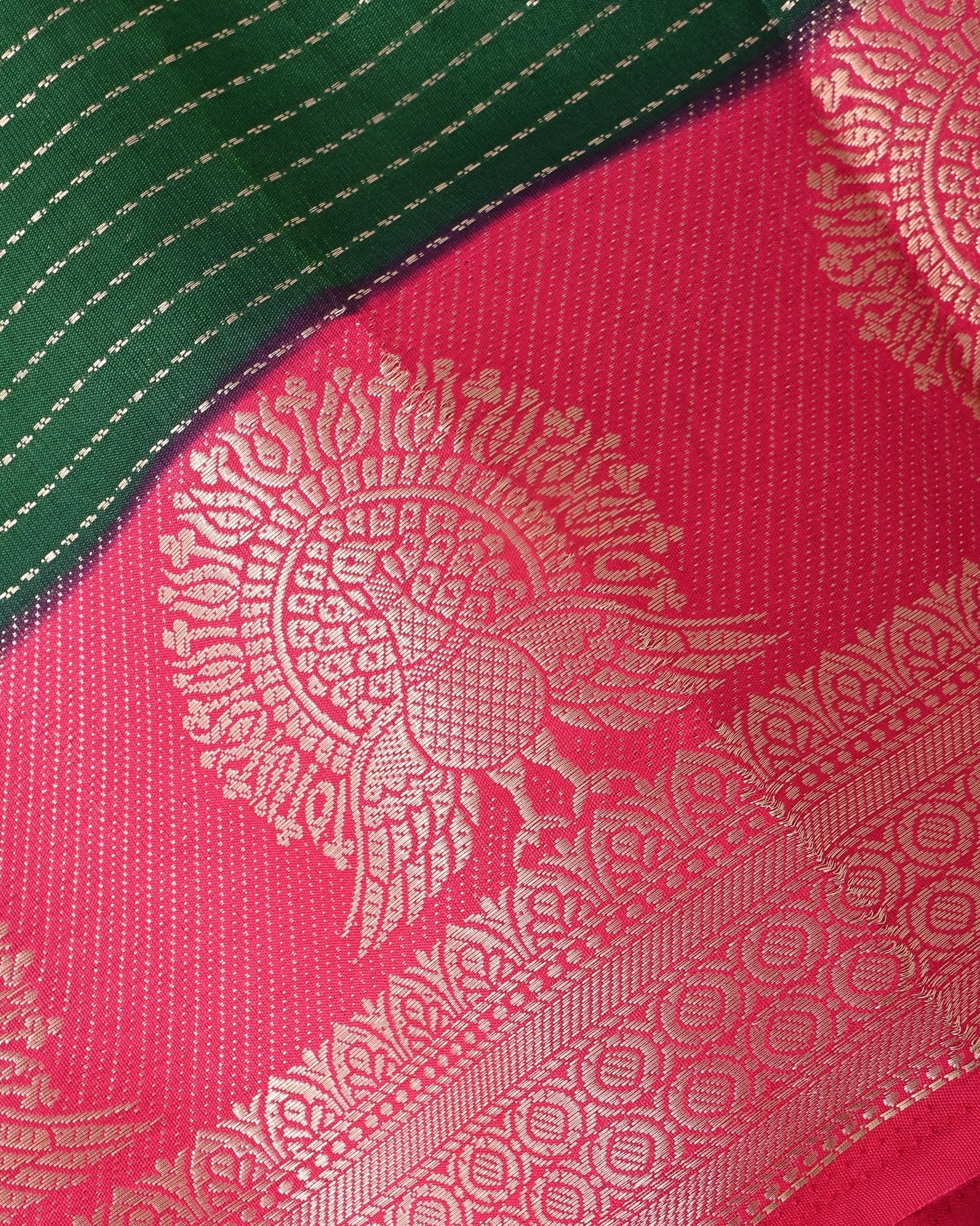Bottle Green Silk Banarasi Saree - Shop Vastram