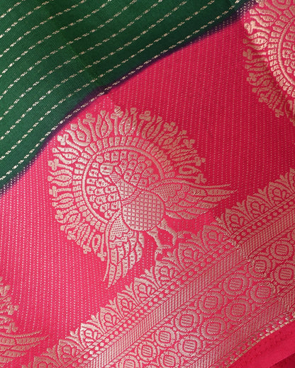 Bottle Green Silk Banarasi Saree - Shop Vastram