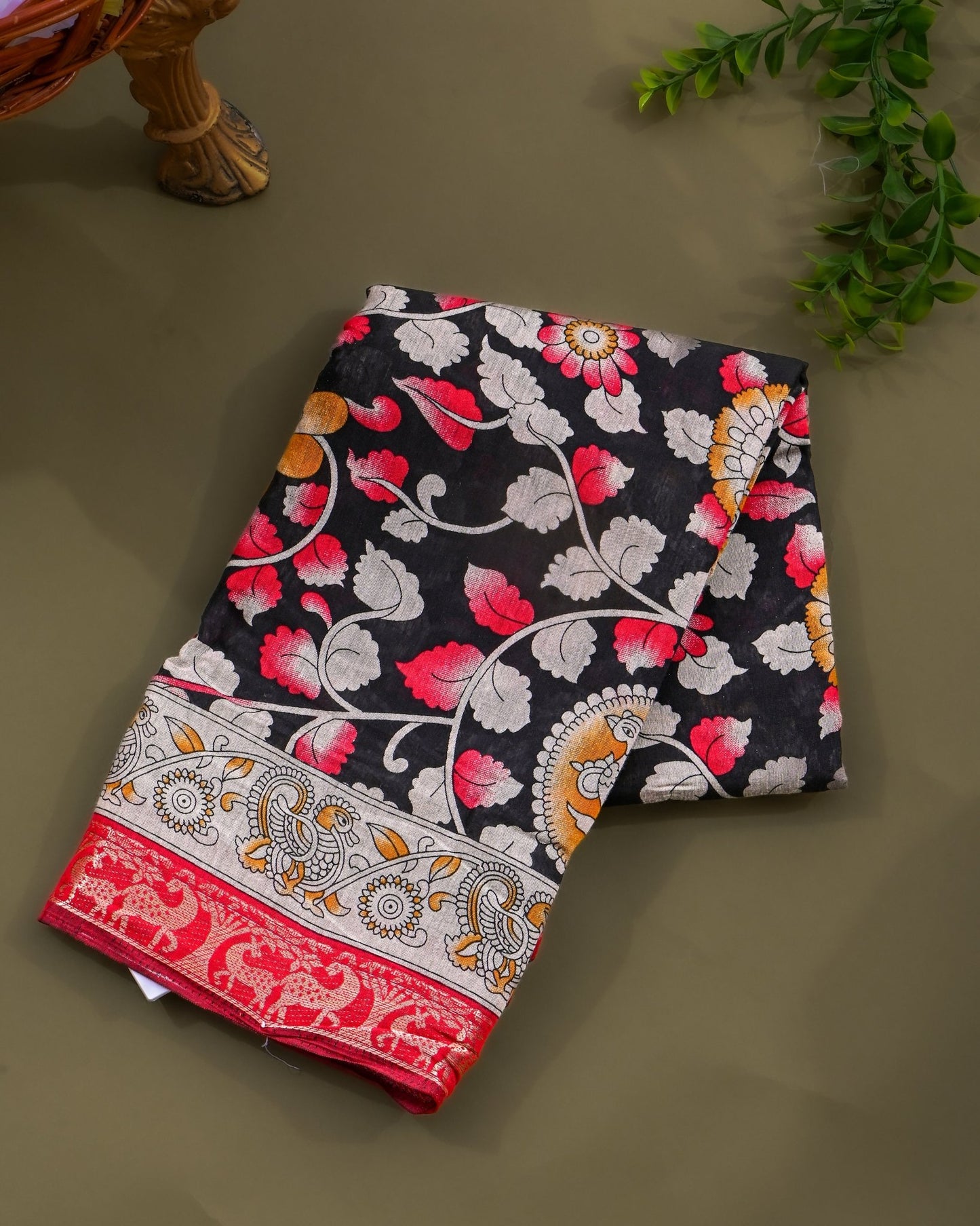 Chanderi Black Printed Saree - Shop Vastram